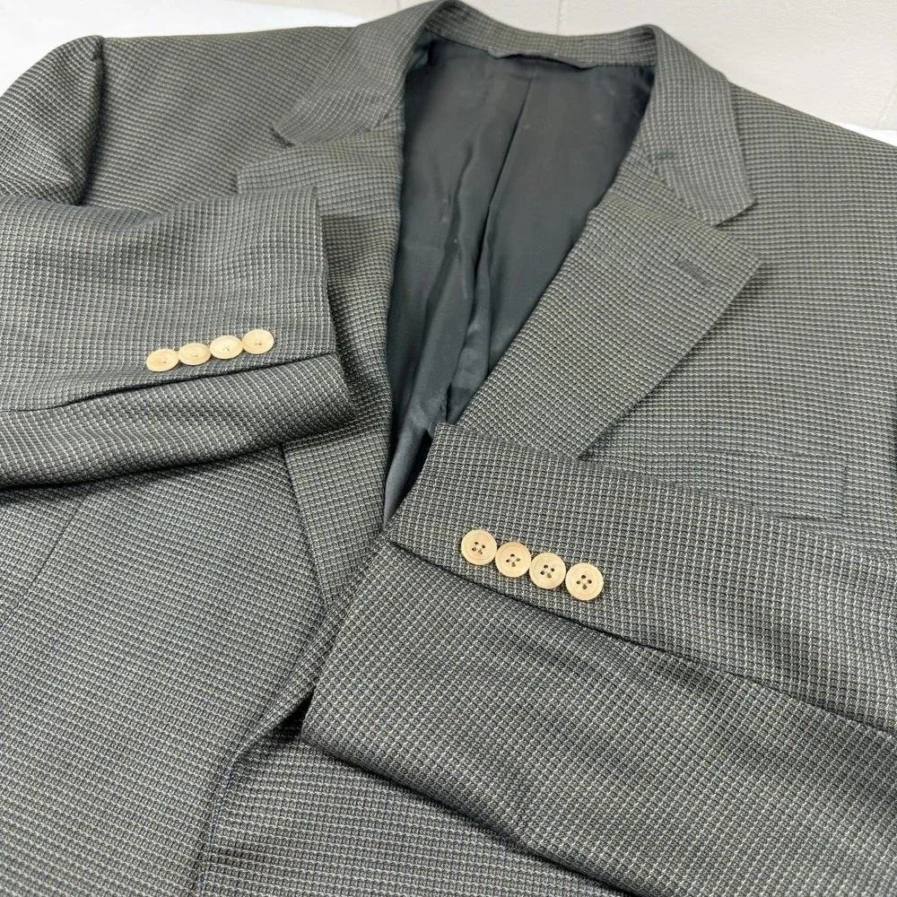Vintage Hickey Freeman Canterbury Silk Wool Mini Houndstooth Blazer 44XL USA